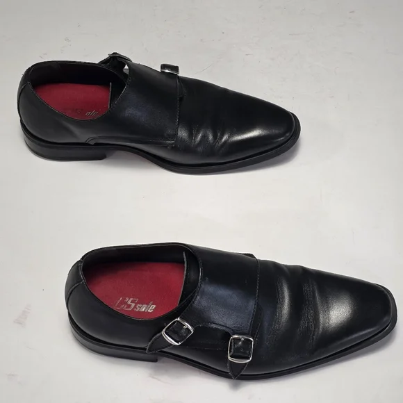 La Milano Men's Black Leather Monk Strap Shoes